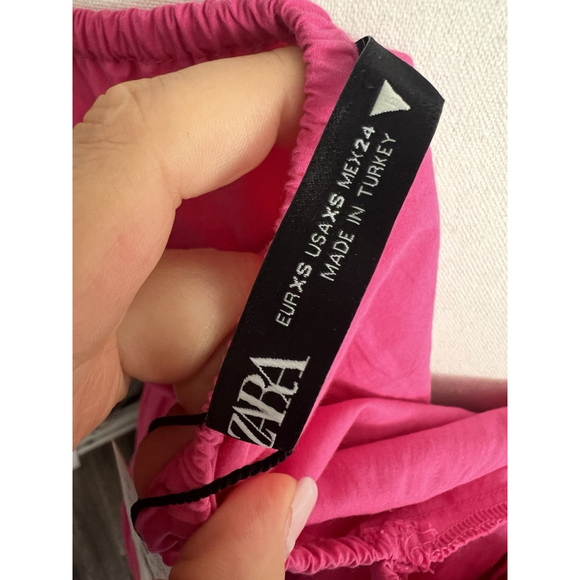 ZARA WOMAN FUCHSIA PINK POPLIN MIDI DRESS PUFF SLEEVE XS Blogger Fave NWT - Picture 8 of 8